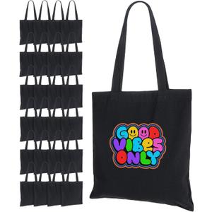 Lzerking 24 Pack Black Canvas Tote Bags for HTV, Painting, Screen Printing, 10oz Thick Blank Canvas for Customized Gifts, Machine Washable Without Shrinking