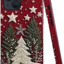 Case for iPhone 13 - Slim Fit Anti-Scratch Phone Case for Girl Women - Winter Christmas Snowy Tree Star Red (Glossy)