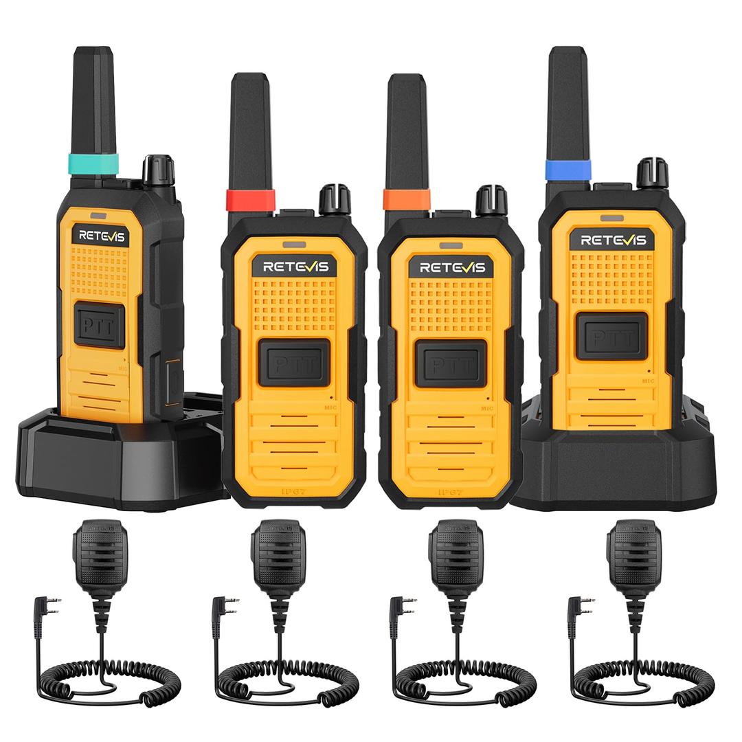 Retevis RB48A Industrial Walkie Talkies with Speaker Mic, IP67 Waterproof Noise Reduction 2 Way Radios Long Range, Oversized Front PTT, Antenna ID Rings, 1000 mW Speaker, 23-Hour Battery(4 Pack)