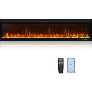 Oxhark Flame Linear Electric Fireplace 72 Inch, APP & Touch Screen & Remote Control, 13X13 Flame Color Combinations, Timer & Thermostat Fireplace Heater