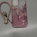 for iPhone 16 Plus Case Cute Bling Glitter Girly Butterfly, Luxury Electroplate Flowing Liquid Aesthetic Women Cover with Bling Wrist Strap Lanyard for iPhone 16 Plus (Pink)