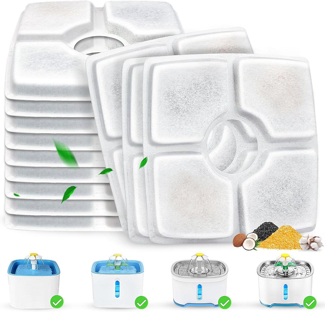 Cat Water Fountain Filter Replacement, 12 Pack Cat Fountain Filters Compatible with Square 84oz/2.5L Automatic Pet Fountain Dog Water Dispenser, 3 Filtration System Replacement Pet Filters