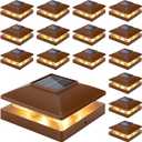 Solar Post Cap Lights Outdoor 16pack, Brown Waterproof Solar Powered Deck Fence Post Lights Fit 4x4 Wood/Vinyl Posts, Bright Warm White Solar Post Lights Decorate Deck, Patio, Porch, Fence (16pack)