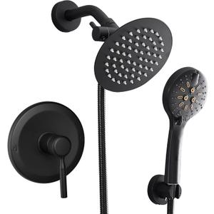 Black Shower Faucet With Handheld Shower Head & Valve Shower System combo With 6 Inch High Pressure Rainfall trim kit Set Complete