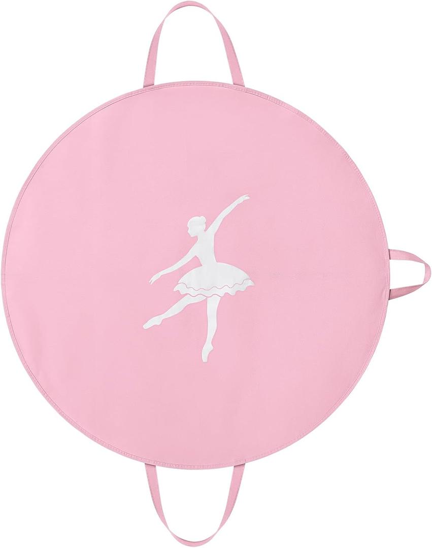 Tutu Garment Bag for Kids, 35" Tutu Bag for Hanging Clothes, Pancake Dance Bag for Dance Costume, Round Ballet Bag with 3 Handles for Children Girls, Pink (1 Pack)