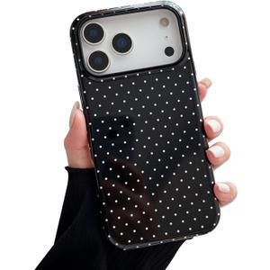 Compatible with iPhone 17 Pro Max Case, Fashion Cute Polka Dot Pattern Aesthetic Design for Women, Soft TPU and Hard Back Shockproof Phone Case for iPhone 17 Pro Max 6.9 inch, Black