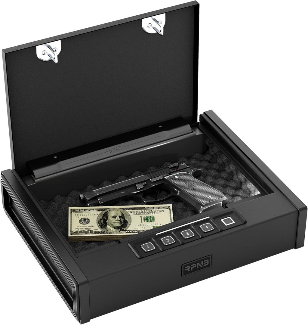 RPNB Gun Safe for Handgun, Pistol Safe with Fingerprint, Biometric Gun Safe for Handgun with Digital Keypad, Quick Access Handgun Safe for Home Nightstand Bedside, Gun Lock Box for 2 Pistols and More