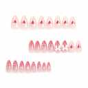 BABALAL Valentines Press On Nails Almond Medium - Pink Fake Nails, 3D Bow Design Y2K Silver Heart 24Pcs Stiletto Acrylic False Nails for Women Girls