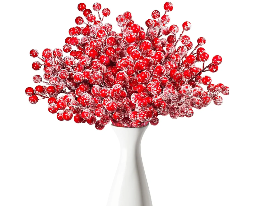50 Pcs Holly Stems, 8.7" Snow Sprays Artificial Red Berry Stems, Holly Berry Picks for Christmas Tree Fillers Decor, Fake Red Berries for DIY Crafts Wreaths Garland Home Party Winter Decor
