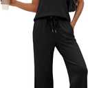 SAMPEEL Two Piece Sets for Women Summer Outfits Beach Vacation Clothes Wide Leg Crop Pants (Medium, Black)