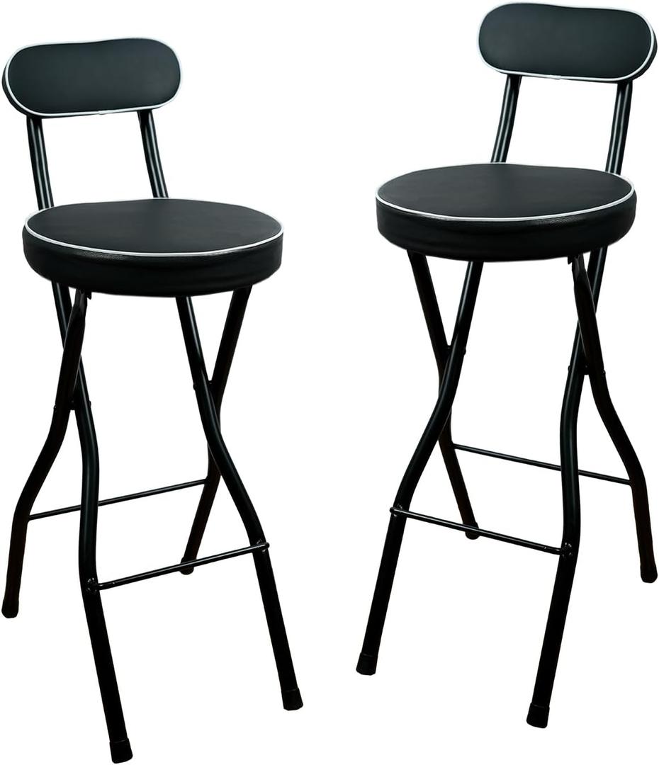 UWEAR 2 PCS Folding Bar Stool with Back, Tall Foldable Stool Seat Padded Portable Stools Counter Height Foldable Stools Chairs,Collapsible Stool for Adults Kitchen Island