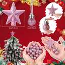 RoundFunny 25 Pcs Mini Valentine's Day Ornaments Set 0.79 Inch Glitter Valentine's Day Ball Tree Topper Star Hanging Ornaments for Party Decoration(Pink)