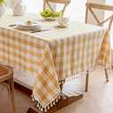 Alsoo Checkered Tablecloth Square Cotton Linen Fabric Gingham Table Cloth Buffalo Plaid Table Cover with Tassel Wrinkle Free Washable for Kitchen Dining Picnic, Yellow, 55X55''