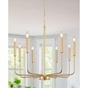 LASENCHOO Gold Chandelier Light Fixture, 8 Lights Modern Farmhouse Chandelier for Dining Room Light Fixture, Candle Pendant Light Fixtures Ceiling Hanging for Kitchen Living Room Bedrooms Entryway