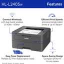 Brother HL-L2405W Wireless Compact Monochrome Laser Printer with Mobile Printing, Black & White Output | Includes Refresh Subscription Trial(1)