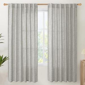 YoungsTex Dark Grey Linen Semi Sheer Curtains 2 Panels for Living Room, Light Filtering Window Treatments Textured Privacy with Back Tab Rod Pocket for Bedroom, 52 X 72 Inch