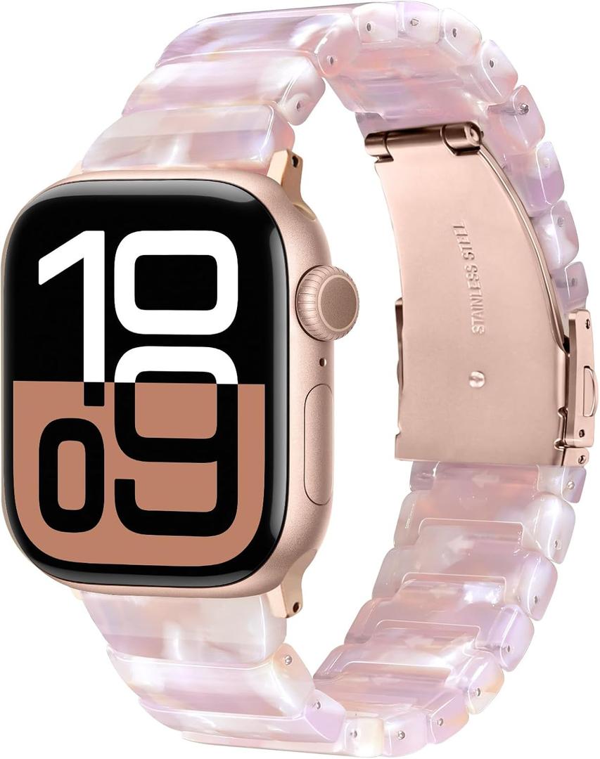 V-MORO Resin Band Compatible with Apple Watch Series 7/8/9/10 41mm/40mm/38mm/42mm Fashion Strap for iWatch Series 6/5/4/3/2/1/SE/SE2 Lightweight Bracelet Wristband Women(Classic Pink Tan)