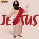 Spooktacular Creations Mens Jesus Christ Robe with Wig, Beard, Shawl, Belt Set for Adult Halloween Dress Up Party Cosplay (L)