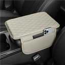 Upgraded Car Center Console Cover,Microfiber Leather Car Armrest Cover Cushion with 2 Storage Bags,Universal Cars Armrest Storage Box Cars Interior Accessories for Most Vehicles (Light Beige)