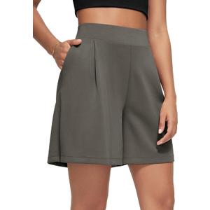 ODODOS Modal Soft Wide Leg Shorts for Women High Waist Casual Relaxed Shorts with Pockets-Inseam 4"/ 6" (Medium, Deep Grey)