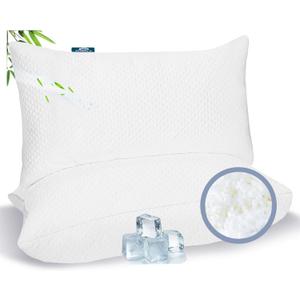 Adjustable Firm Memory Foam Pillows Queen Size Set of 2, Bamboo Rayon Cooling Pillow, Luxury Bed Pillow for Side, Back & Stomach Sleeper- Removable & Washable Cover, CertiPUR-US Certified Foam (White)