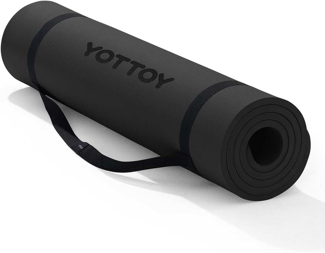 YOTTOY Yoga MatExtra Thick Yoga Mat (1/2inch),Professional TPE Exercise Mat,Non-Slip Workout Mat for Yoga, Pilates, Fitness, Barefoot Workouts, Home Gym Studio with Strap (Black)