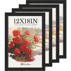 12x18 Poster Frame 4 Pack, Textured Black Solid Wood Picture Frame, Wall Hanging