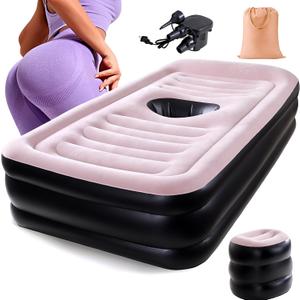 New Upgraded BBL Bed with Hole-Inflatable BBL Bed After Surgery,Brazilian Butt Lift Surgery Recovery Mattress with Carrying Bag & Air Pump,Waterproof Plant Velvet Touch Sleep-Black Pink(17.71*14.17In)