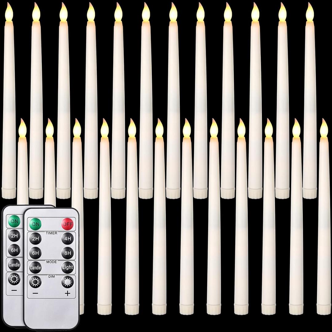 Tuanse 24 Pack Valentines Day Flameless Flicker Taper Candles with Remote and Timer, Battery Operated LED Warm White Taper Candles Light Bulk for Home Wedding Decoration Gifts(Beige,11 Inch)