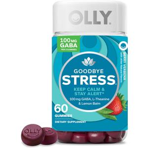 OLLY Goodbye Stress Gummy, GABA, L-Theanine, Lemon Balm, Stress Relief Supplement, Berry - 60 Count