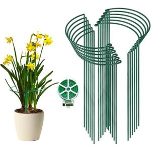 12 Packs Plant Support Stake, 10" W x 24" H Thickened 5mm Half Round Metal Garden Plant Stake, Green Plant Support Ring, Border Support for Indoor Outdoor Plants, Vegetable, Flowers