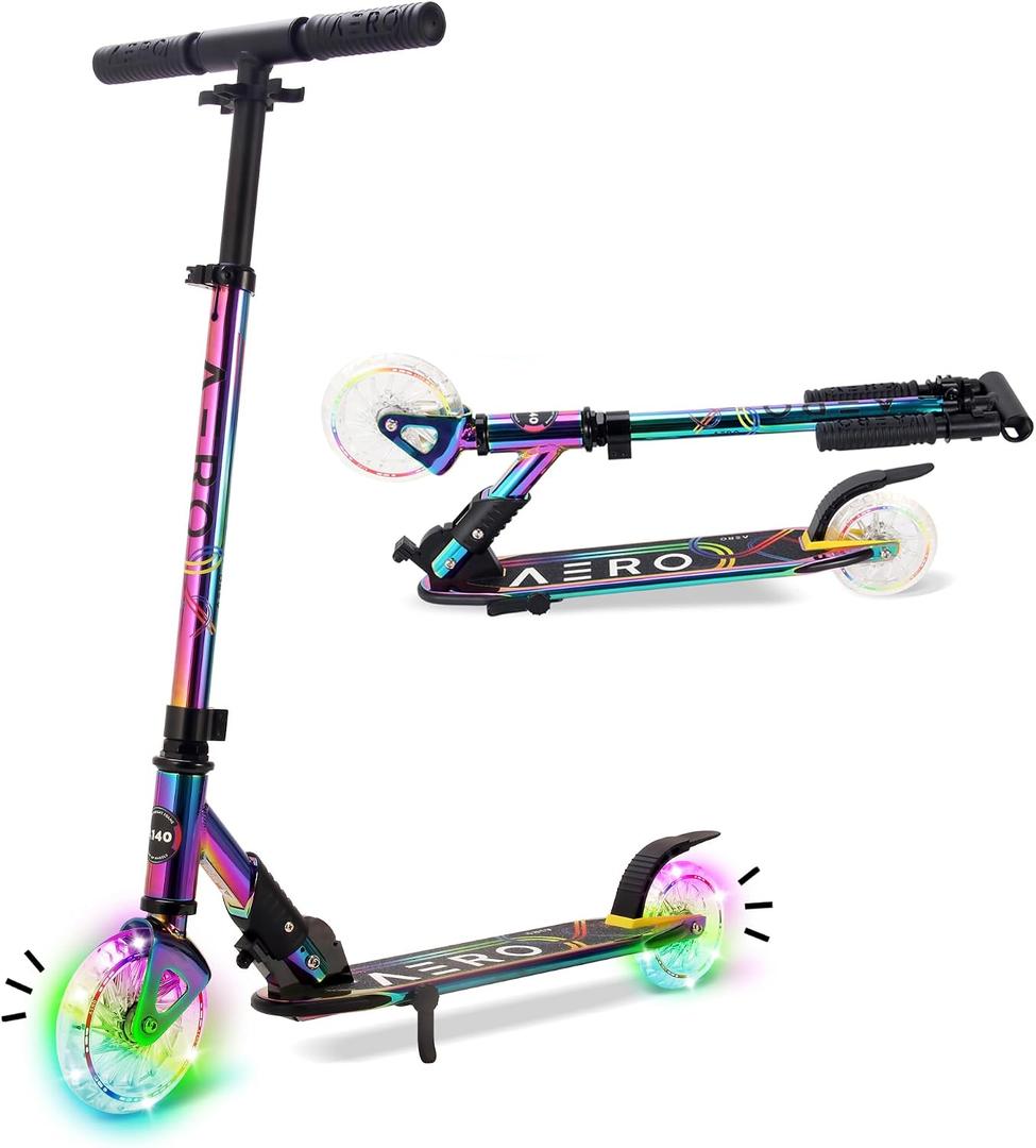Aero Scooter for Kids 5-8 | Dynamic Lights, Hand Brake & Shock Absorption | Boys Girls 2 Wheels Kick Scooter | Foldable & Height Adjustable