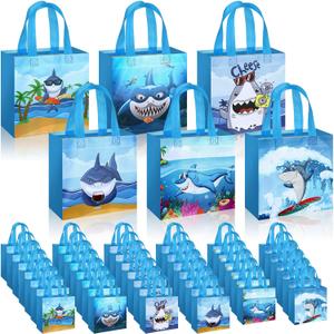 Sweetude 40 Pcs Shark Gift Party Favor Bags with Handle, Non Woven Goodie Bags Birthday Favor for Birthday Baby Shower Packaging Supplies