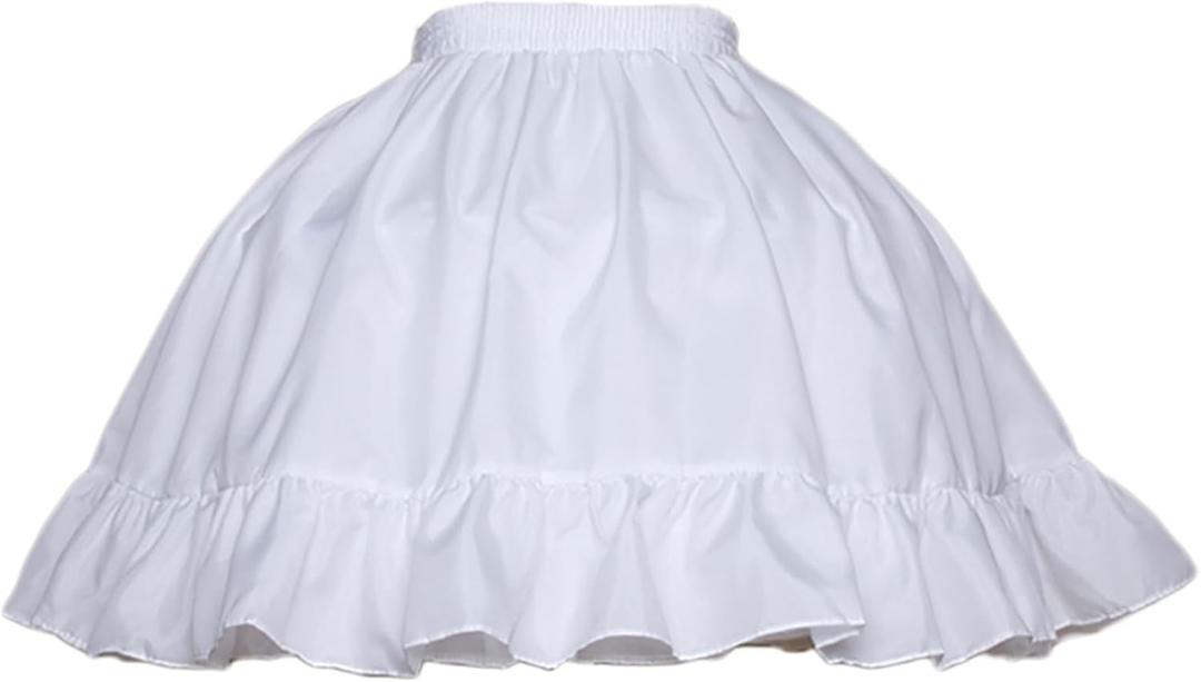 YULUOSHA Women Girls Crinoline Short Petticoat 2 Hoops Victorian Skirt Ball Gown Elastic Waist Underwear Half Slip Underskirt (One Size, White)
