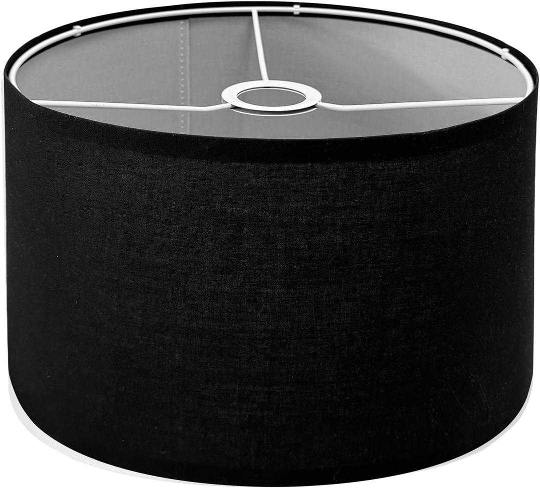 Drum Lamp Shades for Table Lamps 12"x12"x8" Linen Lampshade Easy Assembly Lamp Shade with E27 to E26/E14 Adapters for Floor Lamps Bedside Lamps Pendant Lights, Black (1.65" Spider)