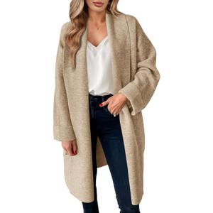 Saodimallsu Womens Long Cardigan Sweaters Chunky Open Front Oversized Slouchy Knit Fall Trendy Coatigan Jackets (Small, Khaki)