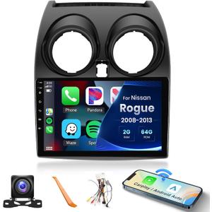 2+64G For Nissan Rogue 2008-2013  -- Car Radio with Wireless Carplay/Android Auto,Android 13 Car Stereo 9 Touch Screen GPS Navigation WiFi Bluetooth FM/RDS Mirror Link SWC Backup Camera