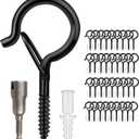 FSAH 36 PCS Q-Hanger Hooks with Safety Buckle, Windproof Screw Hooks for Outdoor String Lights Hanging Christmas Lights, Plants, with 1 Wing Nut Driver