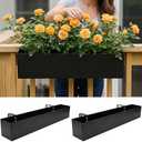 LaLaGreen Railing Planter Box (30 Inch, 2 Pack) Large Black Metal Rectangular Hanging Flower Boxes with Brackets, Planters for Outdoor Deck Railings Fence Balcony Patio Porch Over Rail Garden Decor