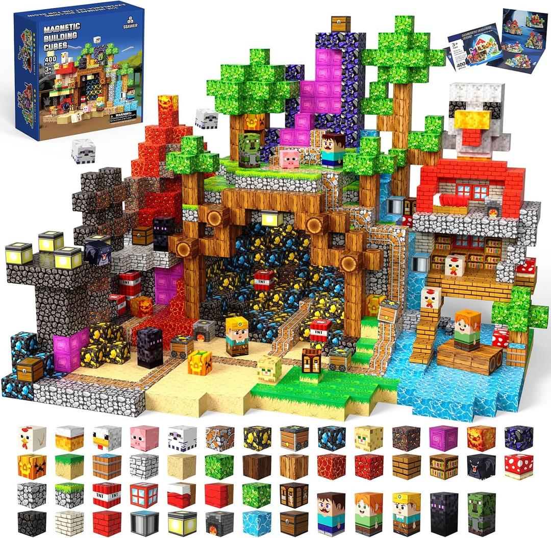 Magnetic Blocks, 400PCS Magnetic Building Blocks, Stacking Magnets for Kids, Sensory Toy for STEM Constructions Magnet Blocks for Boys Girls Age 3+, Christmas Birthday Gifts