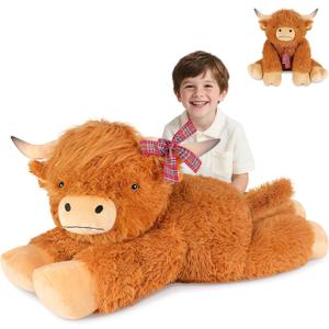 43 inch Giant Highland Cow Stuffed Animals, Lifelike Big Cow Stuffed Animal for Stress Relief & Companion, Extra Soft Cute Plushies, Huge Emotional Support Plush Toys Gifts for Kids Adults