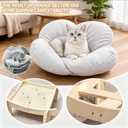 Elevated Wooden Cat Bed with Fluffy Removable Cushion, Modern Petal Shaped Cat Couch Sofa for Indoor Cats Small Dogs 40lbs Capacity Easy to Assemble (White)