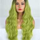 Angzon Ombre Green Wig Short Curly Wavy with Dark Root for Women Middle Part Heat Resistant Synthetic Wigs for Halloween Cosplay Costume Daily Party