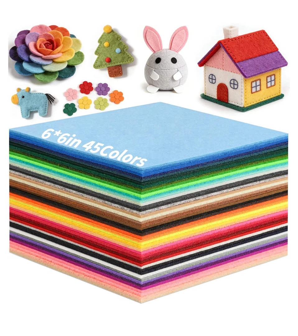 45 Pcs Felt Fabric Sheets for Craft, 6"x6" Assorted Colors Non Woven Felt Sheets, 2mm Thick Felt Fabric Square for DIY Sewing Crafts, Patchwork, School Projects, Decoration