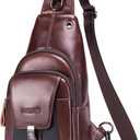 LUKZIJAES Genuine Leather Sling Bag for Men Vintage Crossbody Bag Men Chest Pack Mens Cross Shoulder Bags Hiking Daypacks Travel Backpack (#2-Coffee)