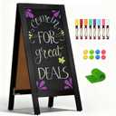 4 THOUGHT A-Frame Double-Sided Magnetic Chalkboard 40"x20", Solid Pine Wood Freestanding Sandwich Board for Restaurants, Cafes, Weddings (Black)