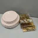 DaYammi 150Pcs Pink Plastic Plates & Gold Plastic Silverware,Pink Disposable Plates for Party Include 30 Dinner Plate,30 Dessert Plate,30 Gold Forks and 30 Spoons, 30 Knives for Wedding Bridal Shower