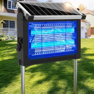 Solar Bug Zapper Outdoor Waterproof, Rechargeable Mosquito Zapper with Solar Panel Sensor, Auto ON/Off, 10ft Extension Cord & Solar Powered Bug Zapper, Cordless Insect Zap for Patio Yard Garden