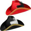 Ramede 2 Pcs Halloween Tricorn Pirate Hat Faux Leather Colonial Hat Distressed Style for Masquerade Cosplay Costume.