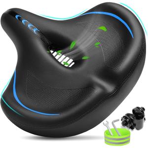 Oversized Bike Seat for Men & Women Comfort, Extra Wide Bicycle Seat Cushion, Comfortable Soft Padded, Large Replacement Bike Saddle for Peloton Bike, Stationary Exercise Bike, City Bike, Ebike (Blue)
